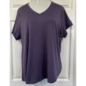 Fit Collective Soft V Neck Plus Size 2X Purple Shirt Top Casual Fitness Stretch